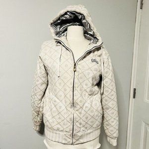 Billabong Women's Medium Hooded Quilted Silver Lining Jacket Front Zip